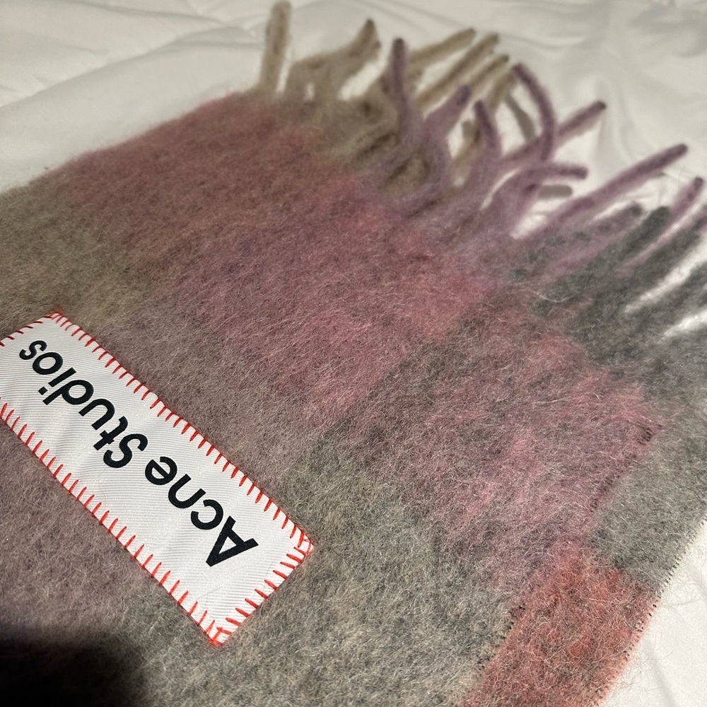 Acne Studios Multicolor Plaid Wool Scarf - Pink, Gray, Green, Brown - Picture 2 of 4